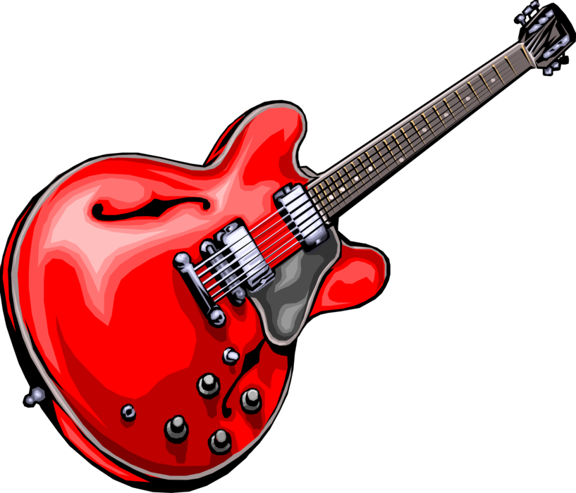 Vector Illustration of Semi-Acoustic Gibson ES 335 Electric Guitar Stringed Musical Instrument