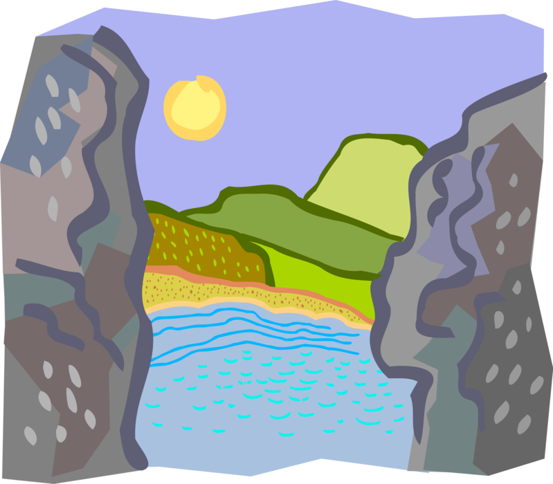 Vector Illustration of View of Sea Coast Between Rocks