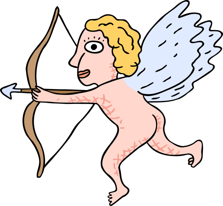 Vector Illustration of Cupid God of Desire and Erotic Love with Archery Bow and Arrow