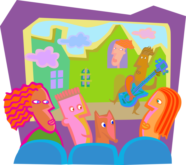 Vector Illustration of Audience Watches Live Theatrical Performance on Stage