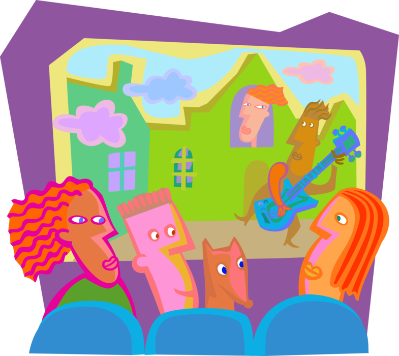 Vector Illustration of Audience Watches Live Theatrical Performance on Stage
