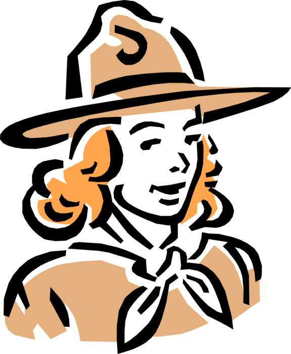 Vector Illustration of 1950's Vintage Style Girl Scout with Hat and Scarf