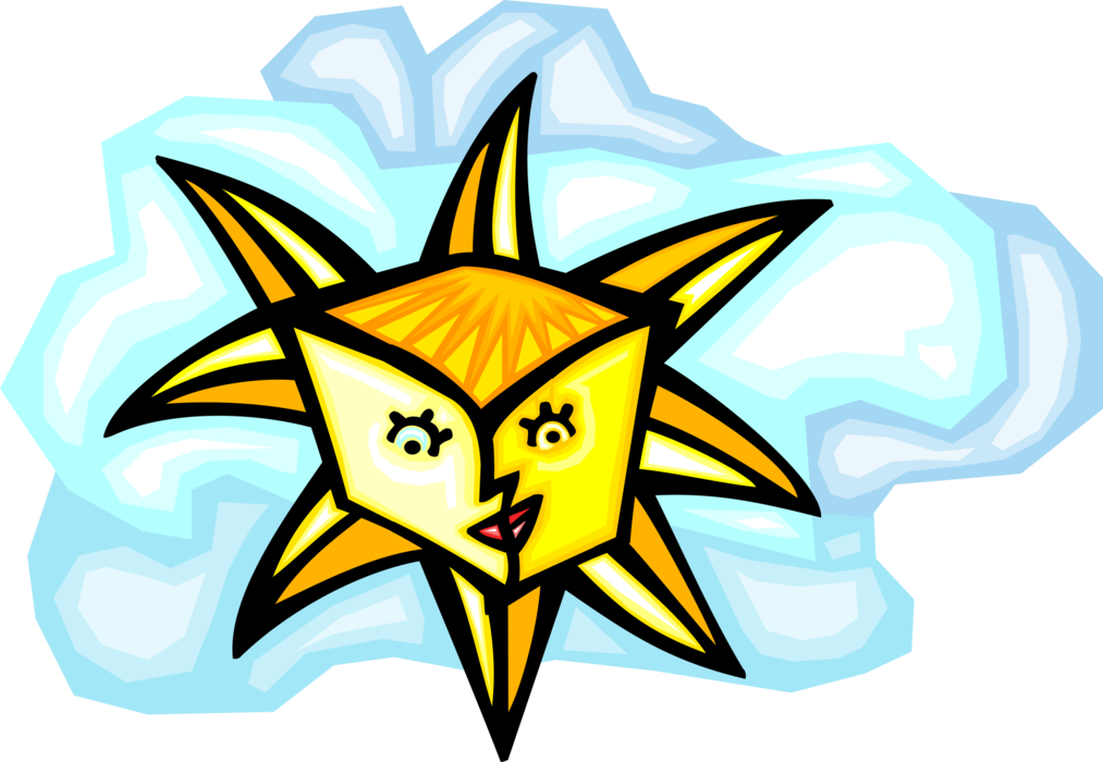 Vector Illustration of Anthropomorphic Sun Shining