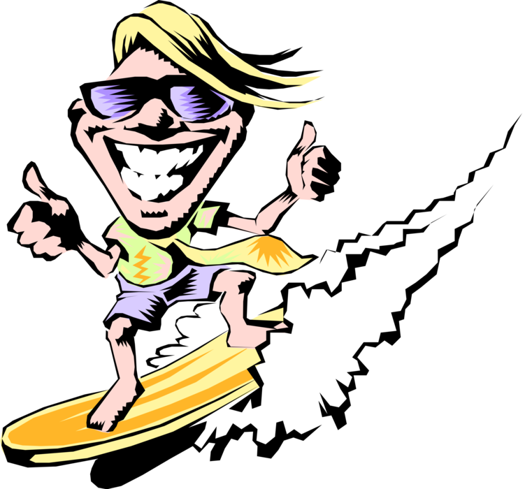 Vector Illustration of California Surfer Dude Rides Wild Wave