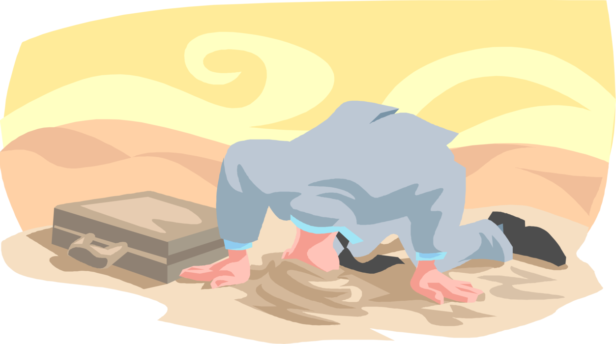 Vector Illustration of Burying Your Head in Sand Achieves Nothing