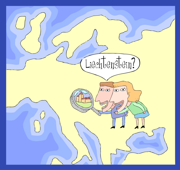 Vector Illustration of German Tourists Visit Liechtenstein, Germany