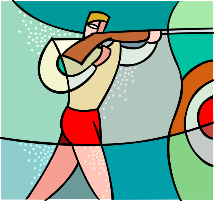 Vector Illustration of Target Shooting with Rifle and Bullseye or Bull's-Eye