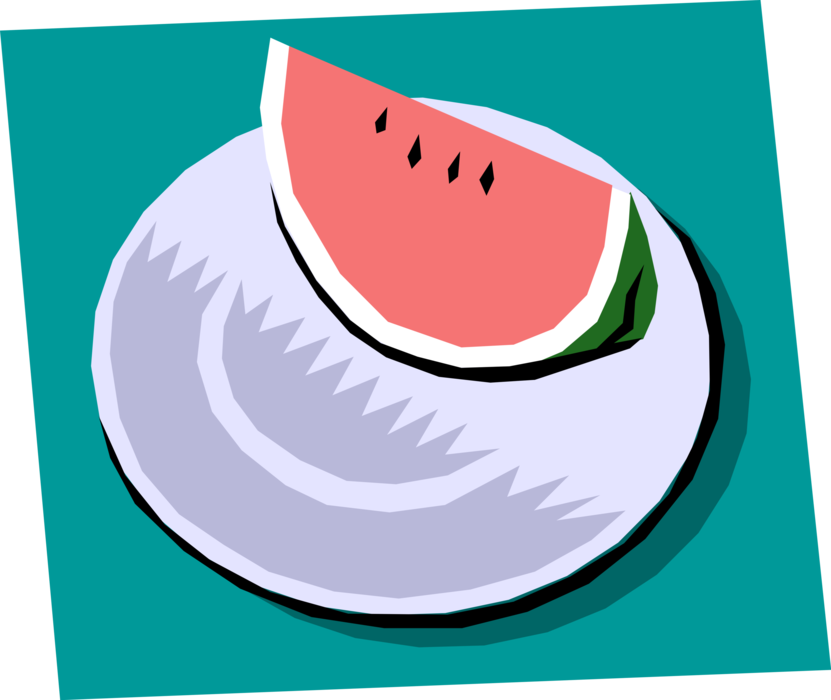 Vector Illustration of Watermelon Fruit Melon Slice on Plate