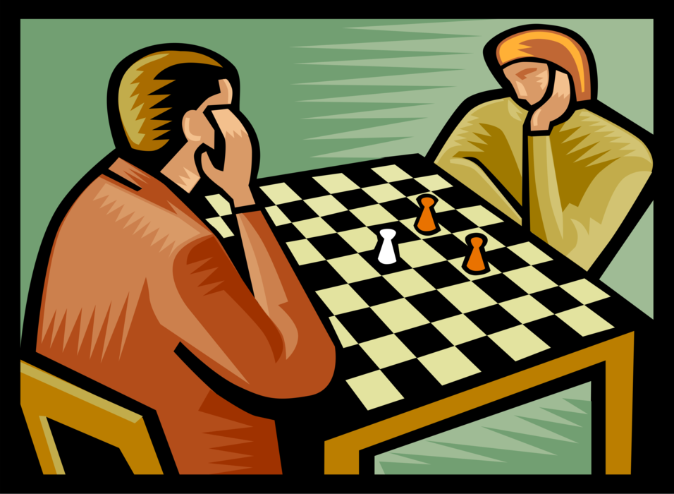Vector Illustration of Strategy Board Game of Chess Players Playing Game of Chess