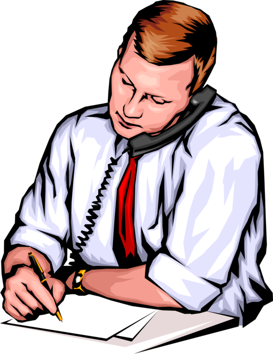 Vector Illustration of Businessman Taking Notes While Talking on Phone