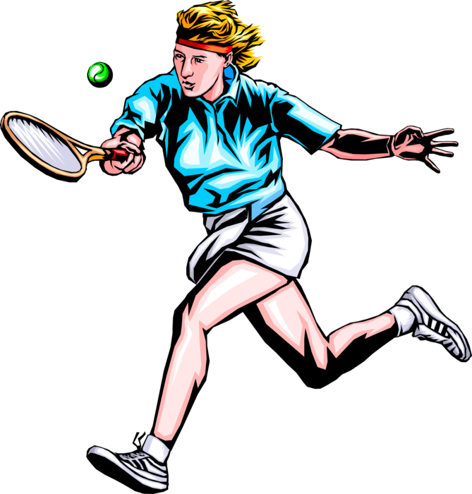 Vector Illustration of Tennis Player Hits the Ball