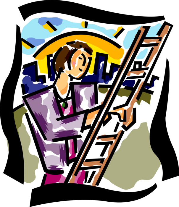 Vector Illustration of Woman Climbing Ladder of Success