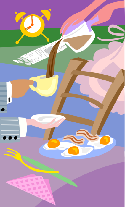 Vector Illustration of Breakfast Eggs and Bacon with Fresh Coffee