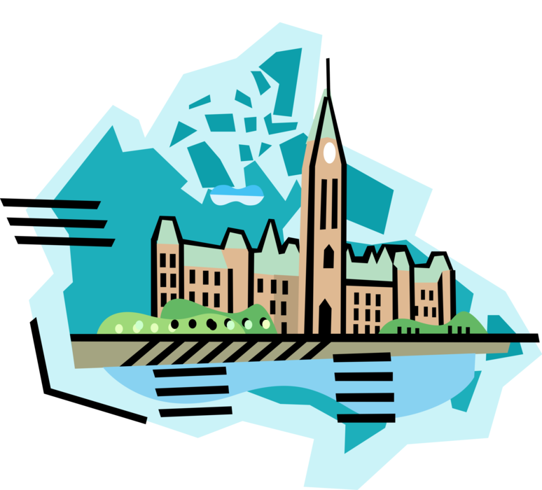 Vector Illustration of Parliament Buildings with Peace Tower, Ottawa, Canada