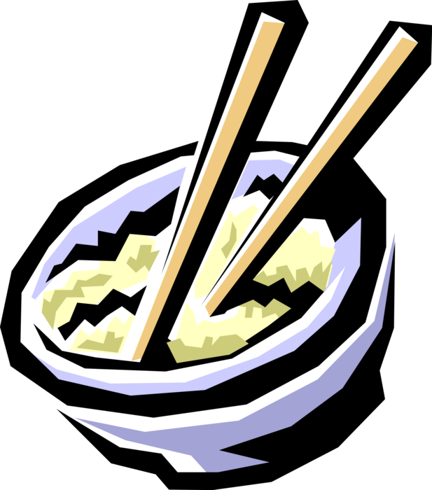 Vector Illustration of Bowl of Asian Cuisine Chinese Rice with Chopsticks