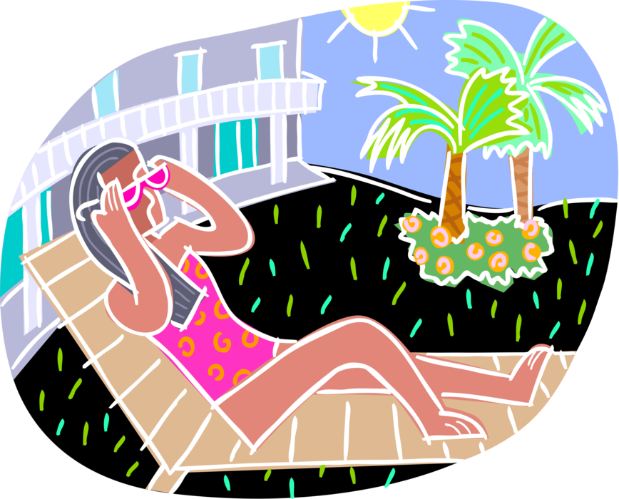 Vector Illustration of Day at the Beach Relaxing on Lounge Chair