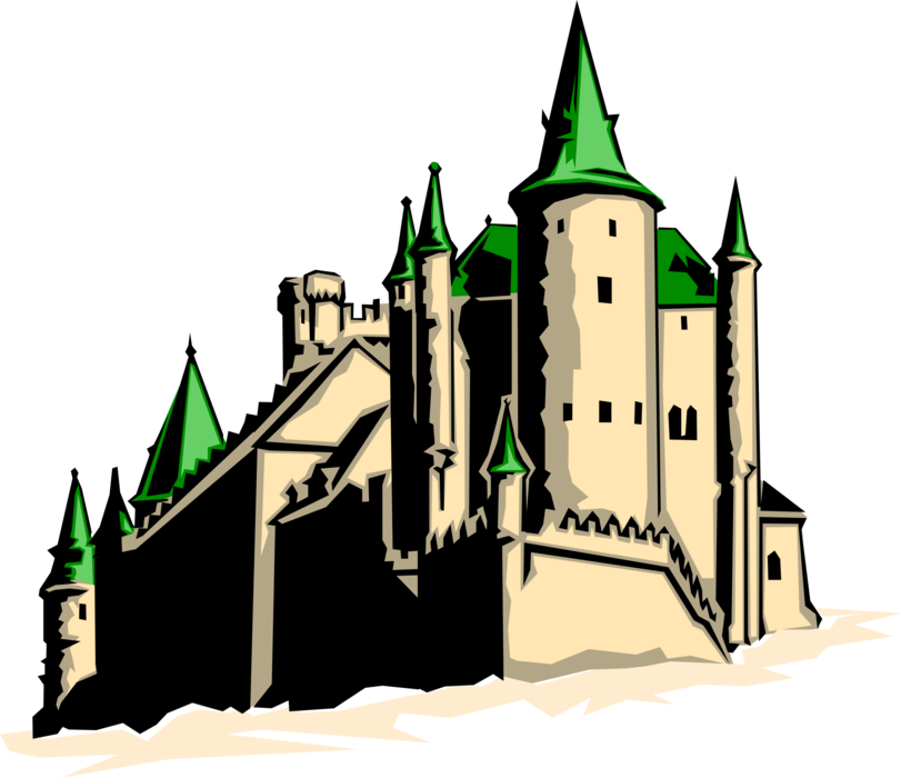 Vector Illustration of European Castle Fortification Architecture 