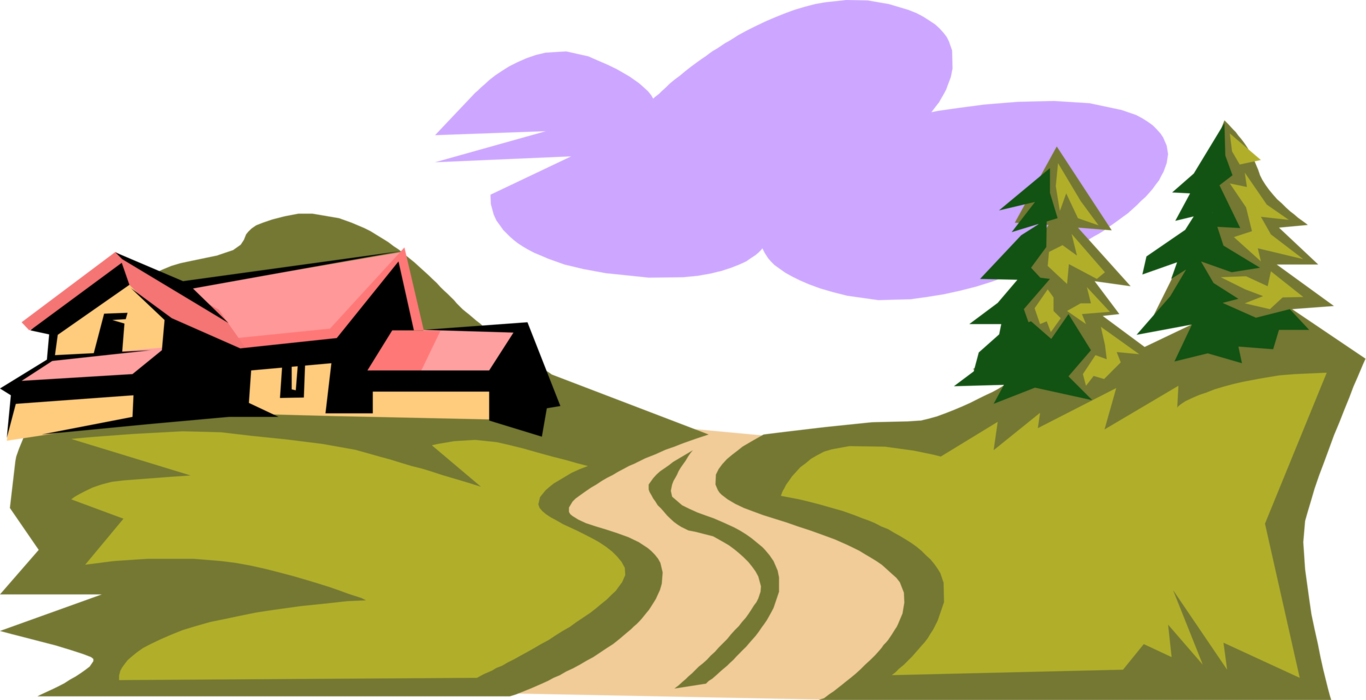 Vector Illustration of Country Living Residence House Dwelling and Road