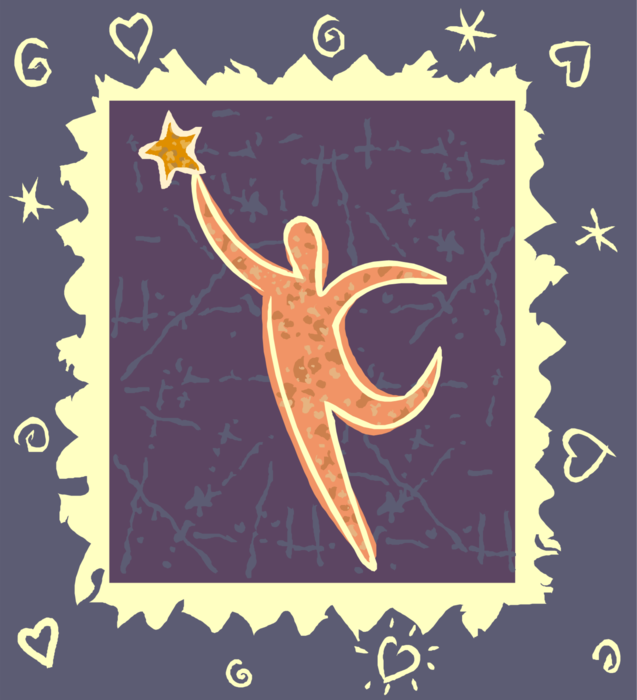 Vector Illustration of Human Form Reaching for Star for Success