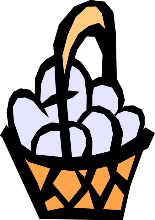 Vector Illustration of Wicker Basket of Domesticated Fowl Hen Chicken Eggs