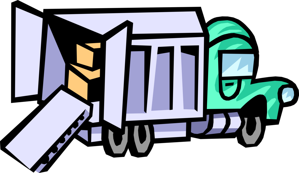 Vector Illustration of Commercial Delivery Truck with Shipment Cartons or Packages