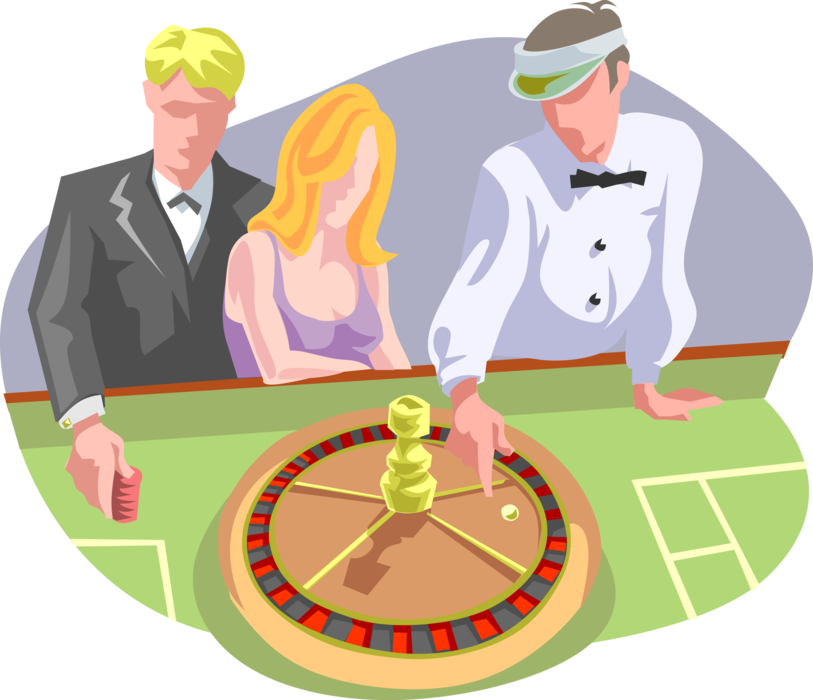 Vector Illustration of Casino Gambling Games of Chance at Roulette Wheel