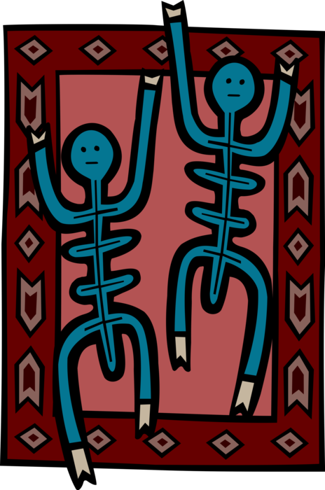 Vector Illustration of Native American Folk Art with Skeleton Symbols
