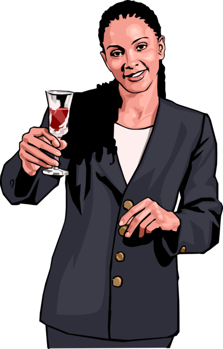 Vector Illustration of Businesswoman Toasts Your Success with Glass of Champagne