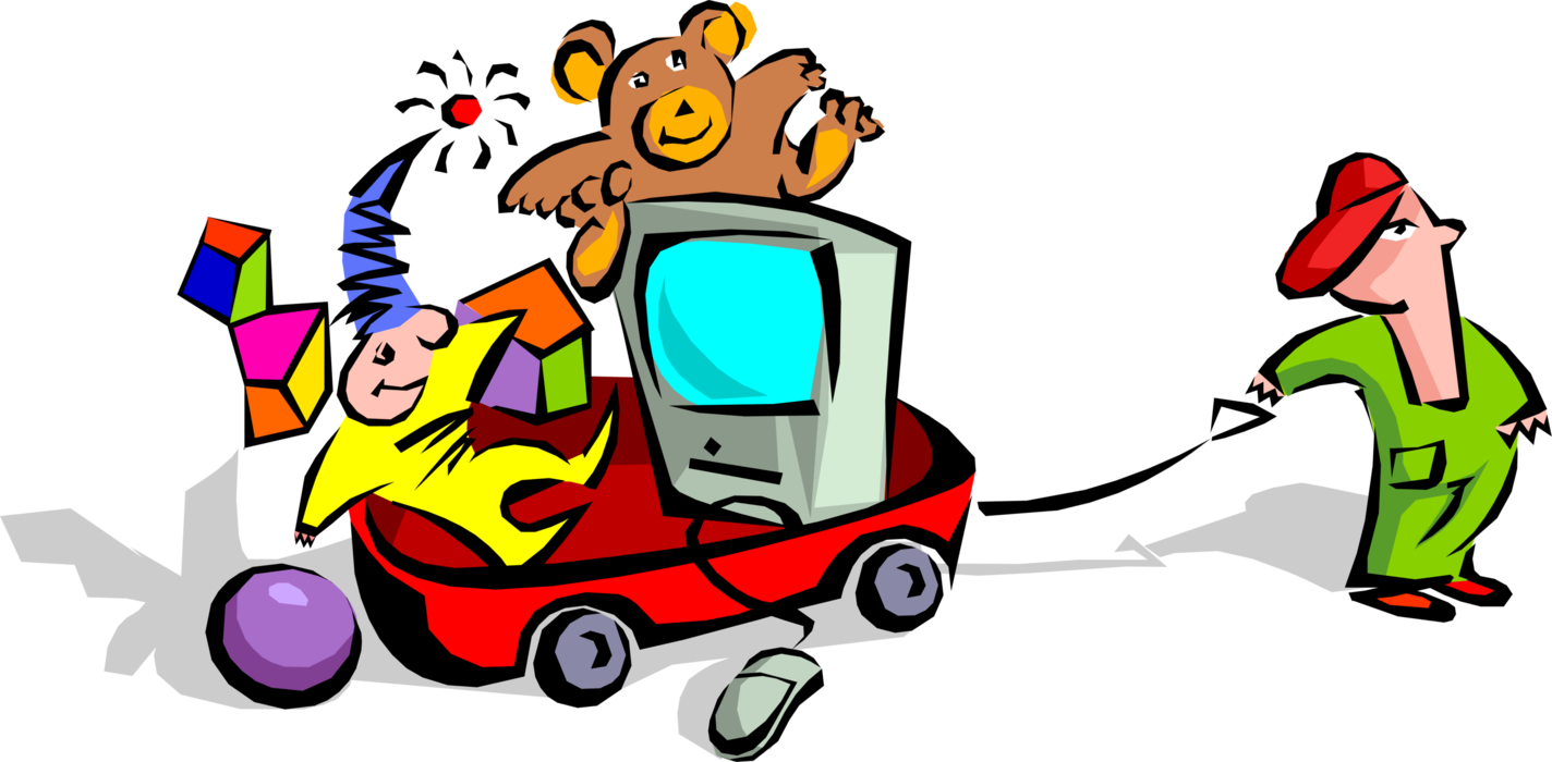 Vector Illustration of Child with Wagon Load of Toys