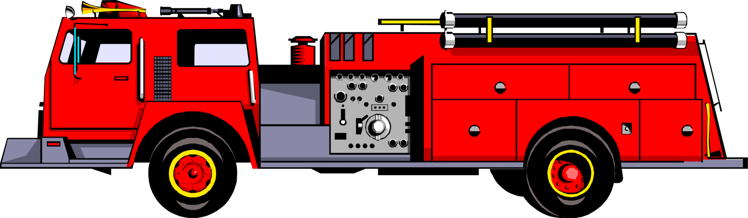 Vector Illustration of Fire Engine or Fire Truck Vehicle Designed for Firefighting Operations and Emergency Services