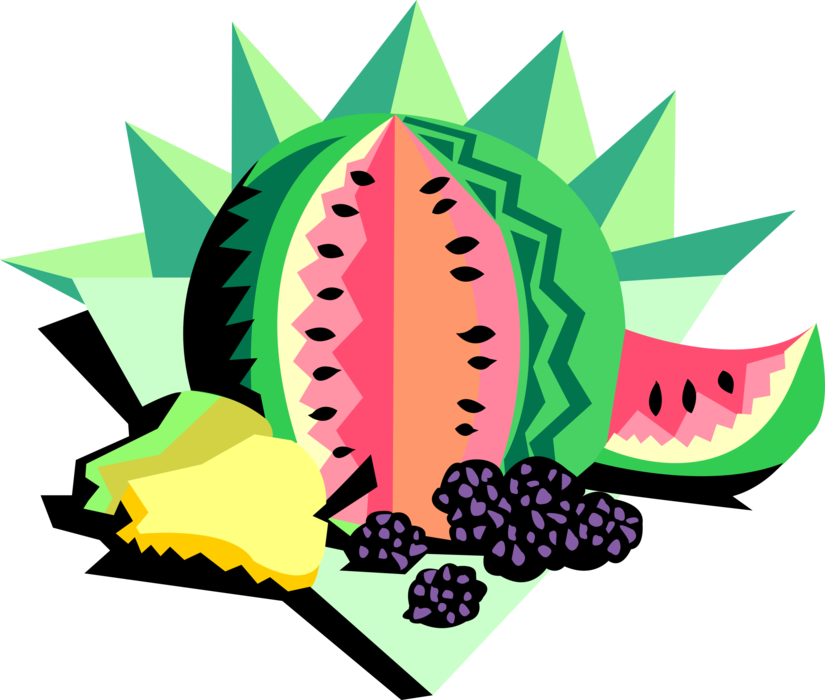 Vector Illustration of Sliced Watermelon Fruit with Berries and Pears