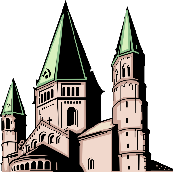 Vector Illustration of Christian Church Cathedral House of Worship Steeples