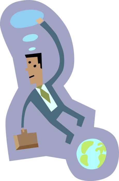Vector Illustration of Man Floating Perplexed in Space with Planet Earth