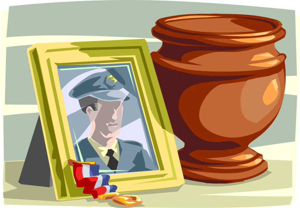 Vector Illustration of Funeral Urn with Ashes of Brave Patriot