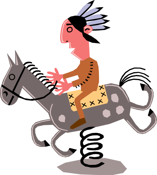 Vector Illustration of Native American Indian Man on Horse, Thinks It's Real Horse