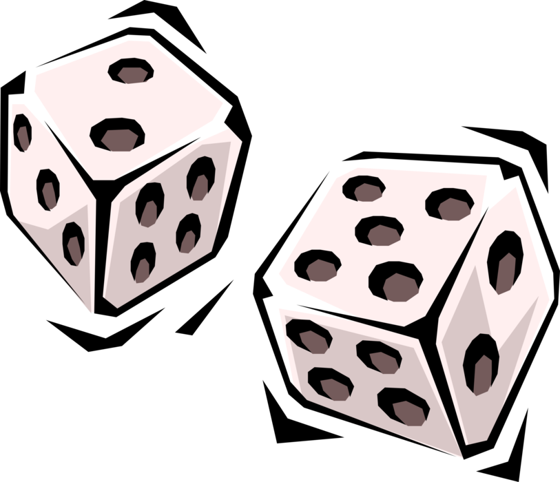 Vector Illustration of Dice used in Pairs in Casino Games of Chance or Gambling Roll Lucky Seven