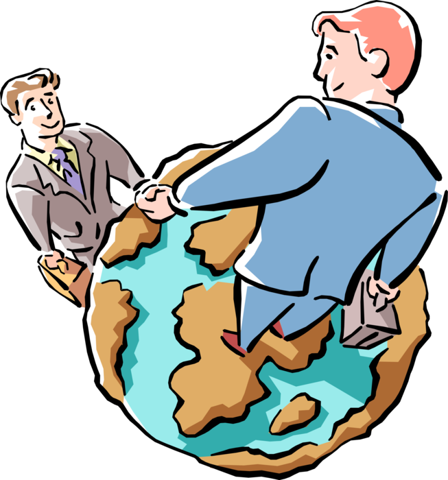 Vector Illustration of Businessmen Shake Hands in Global Business Partnership