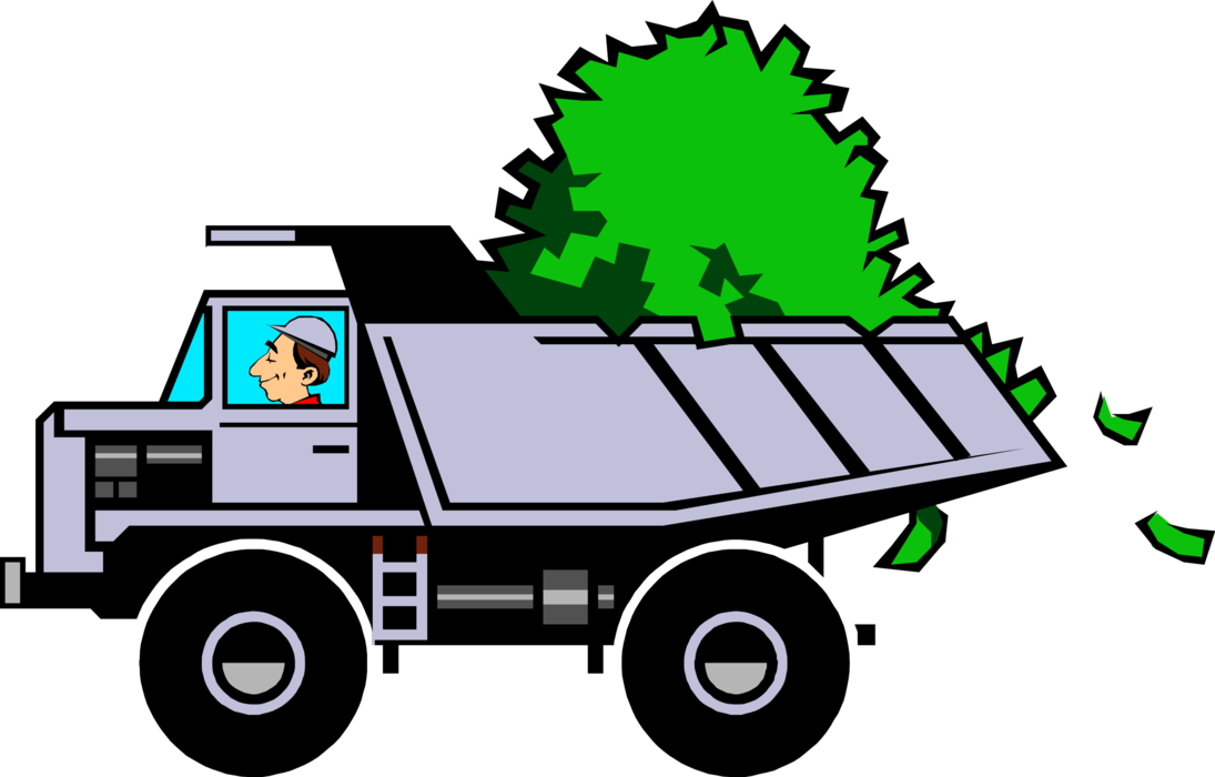 Vector Illustration of Dump Truck with Load of Cash Money Dollars
