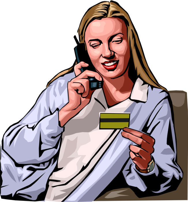 Vector Illustration of Businesswoman Makes Credit Card Purchase by Phone