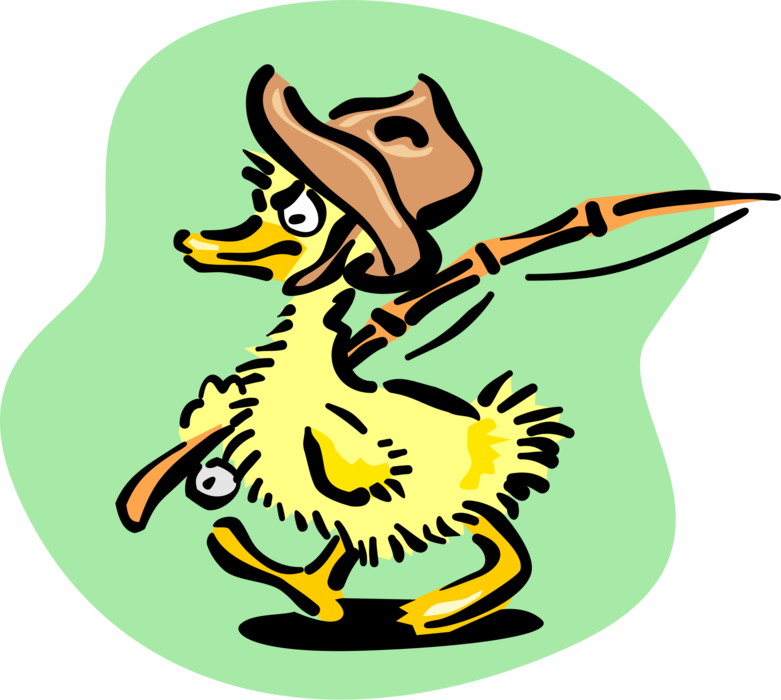 Vector Illustration of Baby Duck Going Fishing