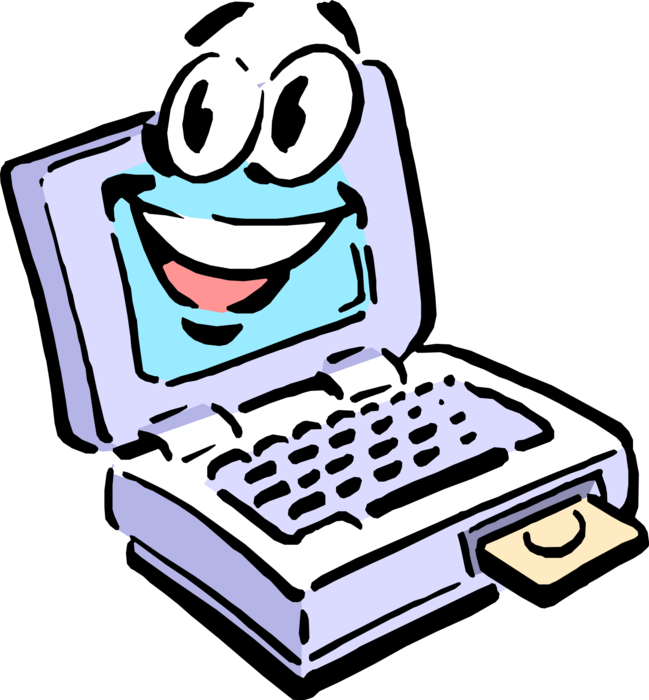 Vector Illustration of Anthropomorphic Notebook or Laptop Personal Computer