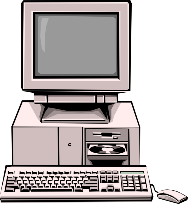 Vector Illustration of Personal Computer Workstation Connected to Local Area Network