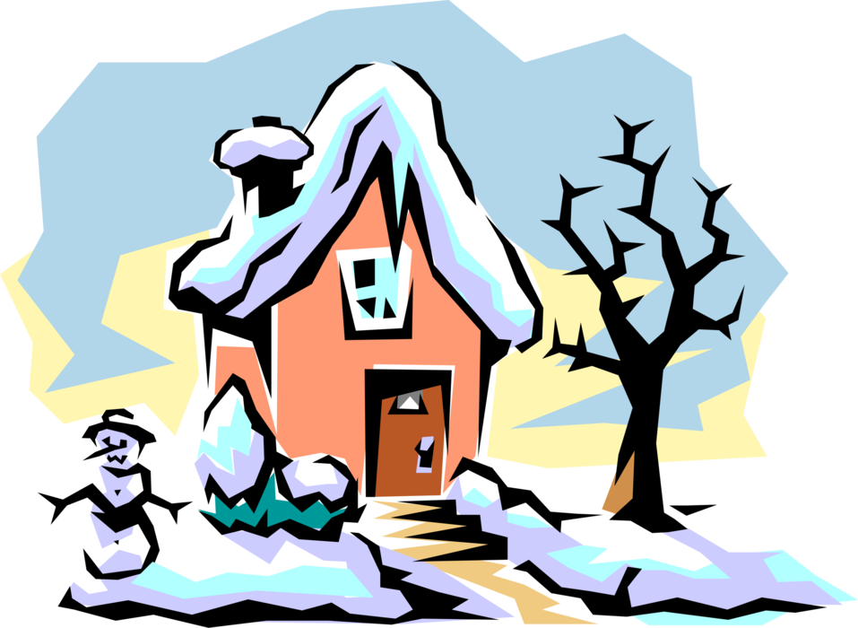 Vector Illustration of Urban Family Home Residence House in Winter