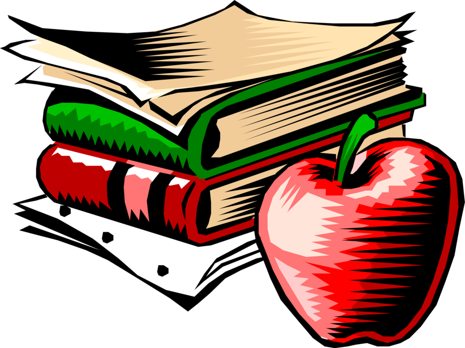 Vector Illustration of Apple Symbol of Knowledge with Books as Printed Works of Literature Borrowed from Library