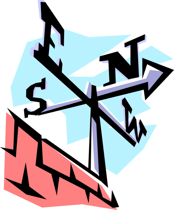 Vector Illustration of Weather Vane or Weathercock Wind Direction Indicator