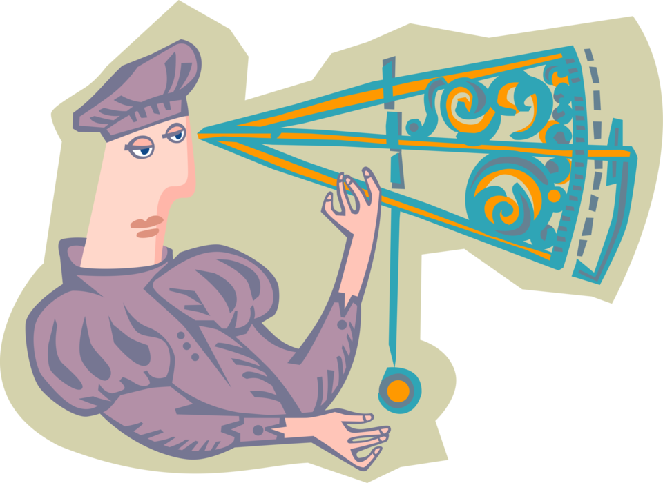 Vector Illustration of Christopher Columbus Navigates Distance to Horizon for Nautical Navigation