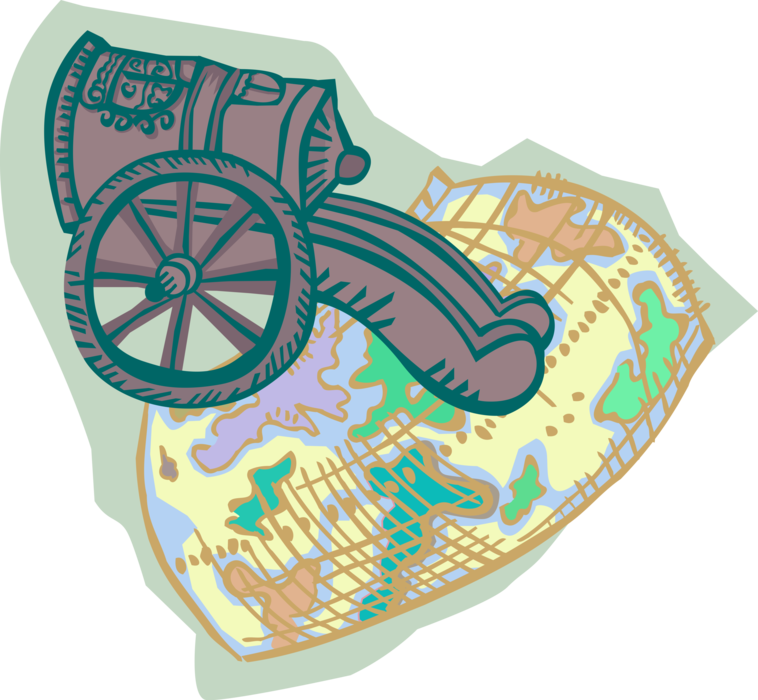 Vector Illustration of War Cannon with Battle Map