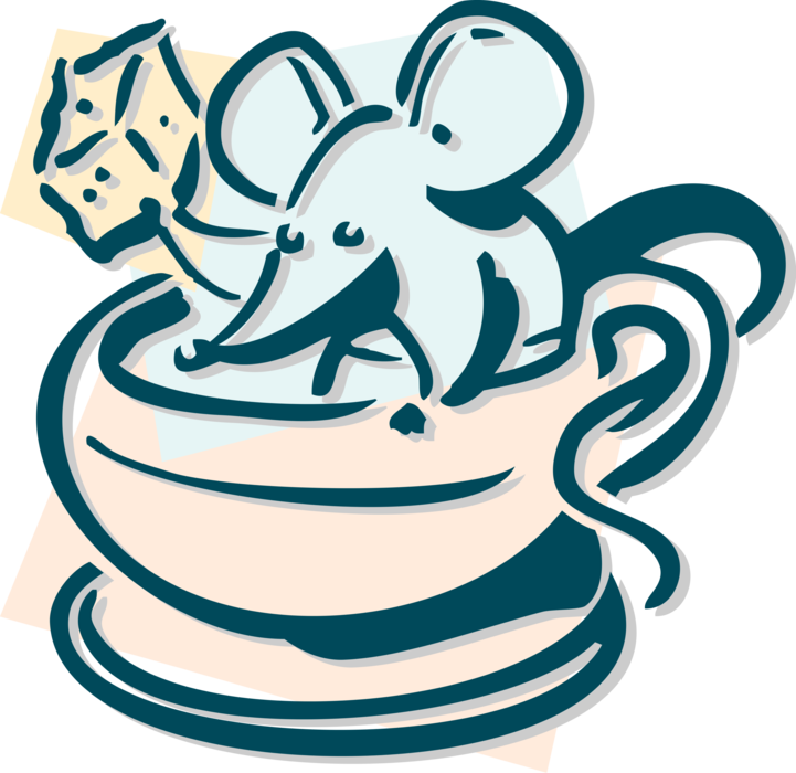 Vector Illustration of Rodent Mouse with Coffee and Sugar Cube