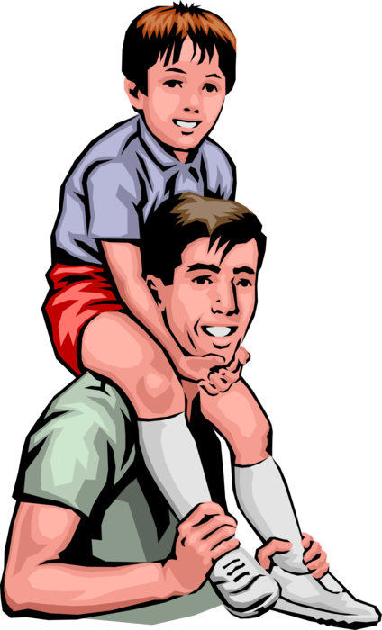 Vector Illustration of Parent Father with Son on Shoulders