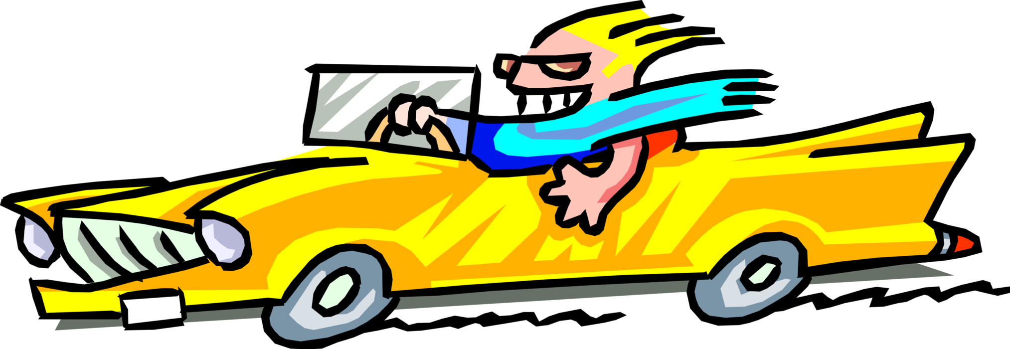 Vector Illustration of Bad Boy Motorist Driving Yellow Convertible Automobile Car Motor Vehicle 